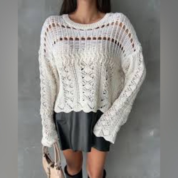 Zara crochet knit crop flare long sleeve top medium crochet - Picture 8 of 8